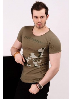 Kamuflaj Tırtık Detay Haki T-shirt