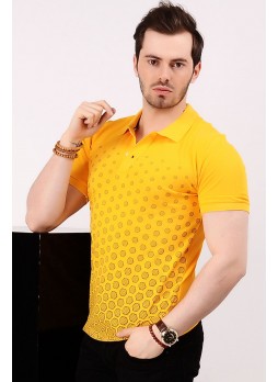 Altıgen Desenli Sarı Polo Yaka T-shirt
