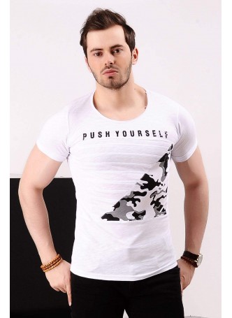 Kamuflaj Tırtık Detay Beyaz T-shirt