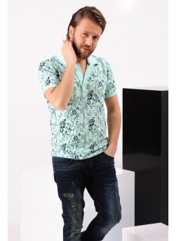 Desenli Polo Yaka Nil Yeşili T-shirt