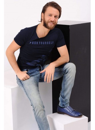 Kamuflaj Tırtık Detay  Lacivert T-shirt