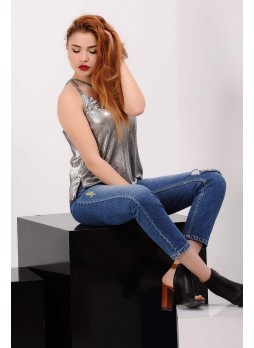 Çapraz Askı Metalik Bluz
