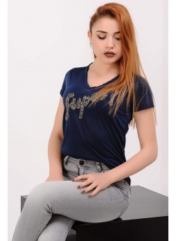Super Taşlı Lacivert T-shirt