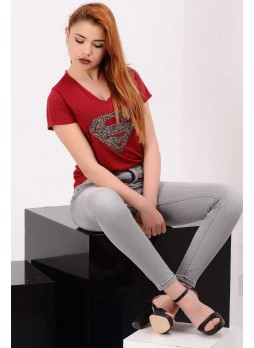 Superman Taşlı Kırmızı T-shirt