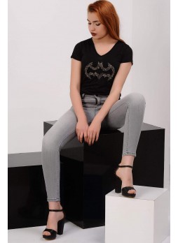 Batman Taşlı Siyah T-shirt