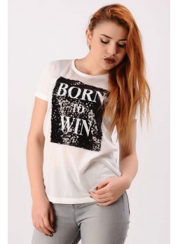 Ön Pullu Beyaz T-shirt