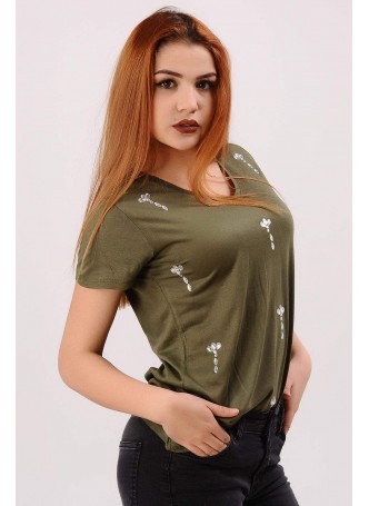 Taşlı Yeşil T-shirt