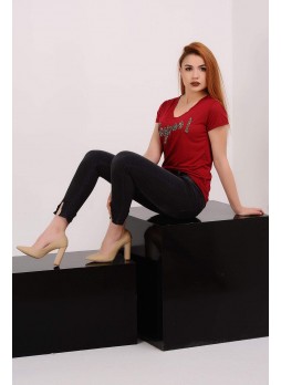 Süper Taşlı Kırmızı T-shirt