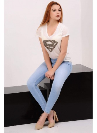 Süperman Taşlı Beyaz T-shirt