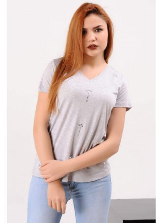 Taşlı Gri T-shirt