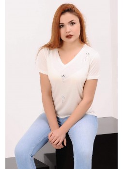 Taşlı Beyaz T-shirt