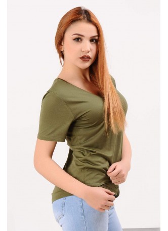 V Yaka Yeşil T-shirt