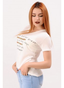 Ön Taşlı Beyaz T-shirt