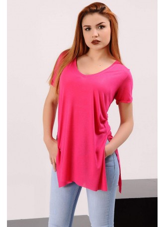 Yırtmaçlı Fuşya T-shirt
