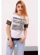 Kol Tül Güpürlü Baskılı Beyaz T-shirt
