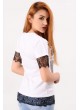 Kol Tül Güpürlü Baskılı Beyaz T-shirt