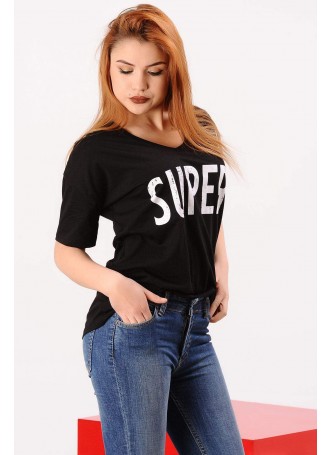 Super Baskılı Siyah T-shirt