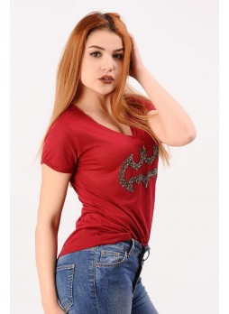 Batman Taşlı Kırmızı T-shirt