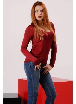 V Yaka Kırmızı Bluz