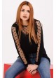 Puantiyeli Tül Detay Siyah Bluz