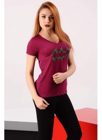Batman Taşlı Mürdüm T-shirt