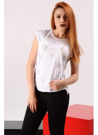 Kalp Baskılı Beyaz T-shirt