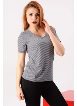 Lacivert Beyaz Çizgili T-shirt