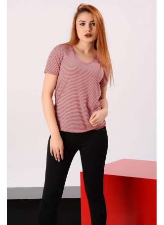 Kırmızı Beyaz Çizgili T-shirt