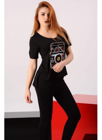 Vosvos İşlemeli Siyah T-shirt