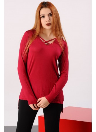 Çapraz İpli Yaka Kırmızı Bluz