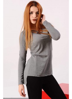Çapraz İpli Yaka Gri Bluz