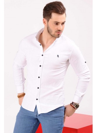 Kabartma Ekoseli Beyaz Gömlek