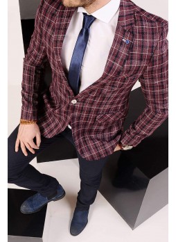 Koyu Bordo Çizgili Blazer