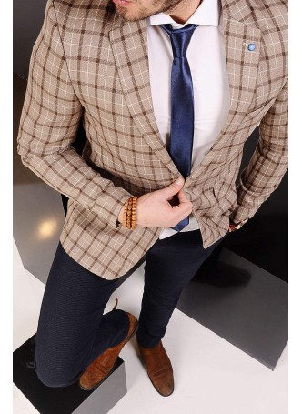 Kahve Çizgili Blazer Ceket