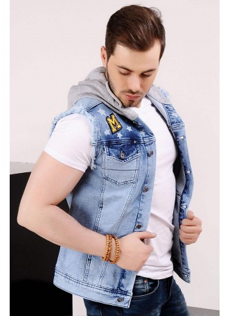 Yıldızlı Armalı Açık Mavi Kot Yelek