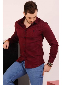 Kabartma Desenli Bordo Gömlek
