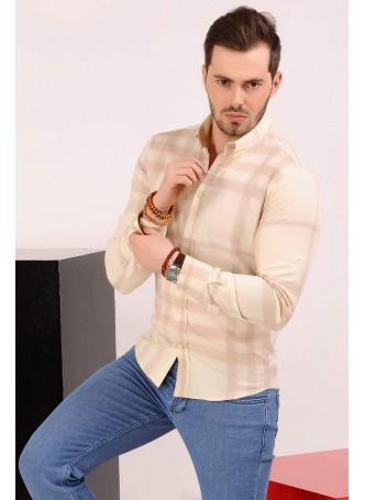 Kahve Şeritli Krem Gömlek