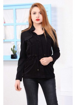 Düğmeli Siyah Ceket