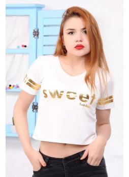 Sweet Altın Baskılı Beyaz T-shirt