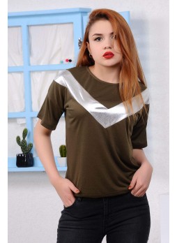 Gri Şeritli Haki T-shirt