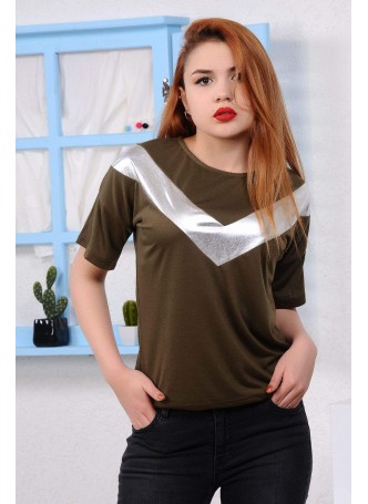 Gri Şeritli Haki T-shirt