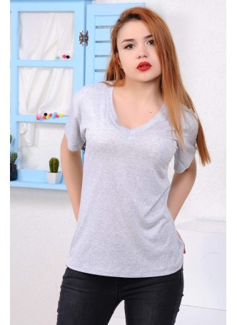V Yaka Gri T-shirt