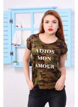Baskılı Haki Kamuflaj T-shirt