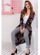 Pembe Çiçek Desenli Siyah Hırka