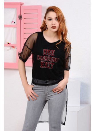 Arka Uzun Tül Siyah Bluz