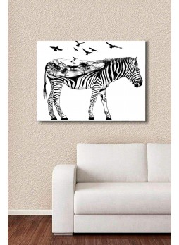 Siyah Beyaz Özel Çizim Zebra Kanvas Tablo