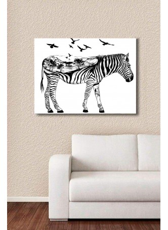 Siyah Beyaz Özel Çizim Zebra Kanvas Tablo