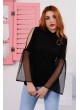 Kol Kesik Volanlı Tül Siyah Bluz