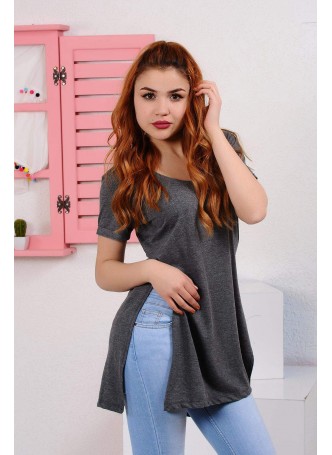 Yırtmaçlı Füme T-shirt