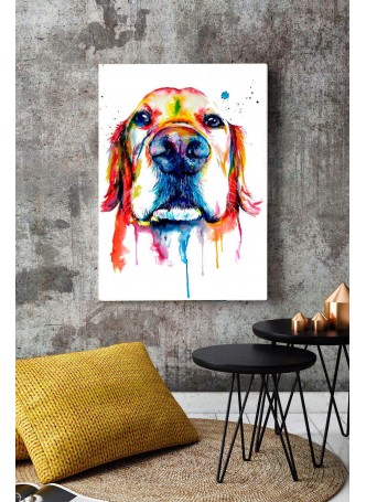 Özel Renkli Çizim Köpek Kanvas Tablo